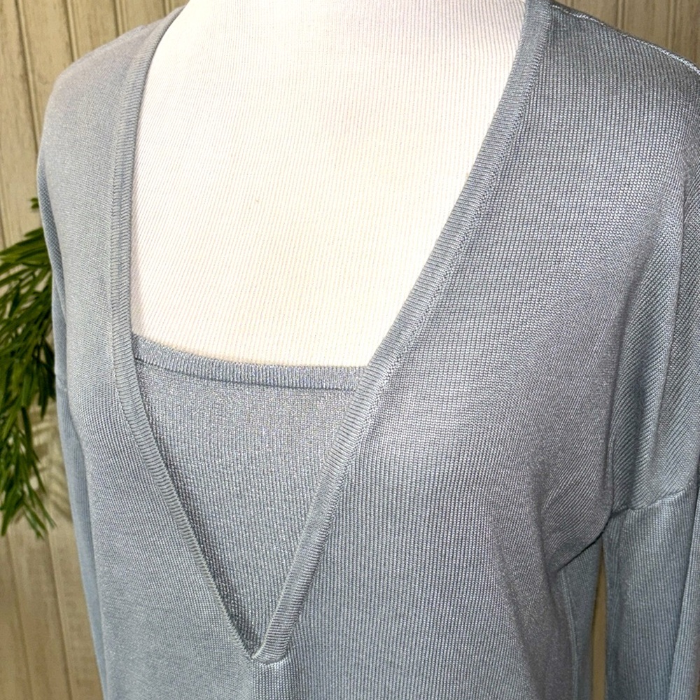 Soft Surroundings Pale Teal & Silver Tunic, Size Small, EUC, Drop Shoulders - Picture 4 of 13